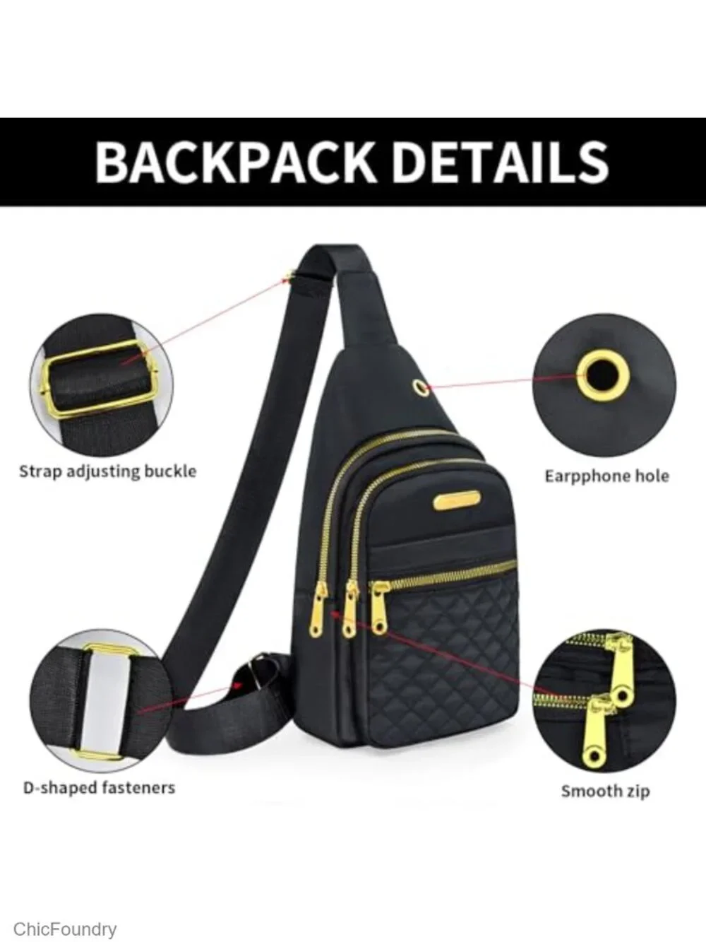 Nylon Small Sling Crossbody Backpack Adjustable Strap Multipurpose